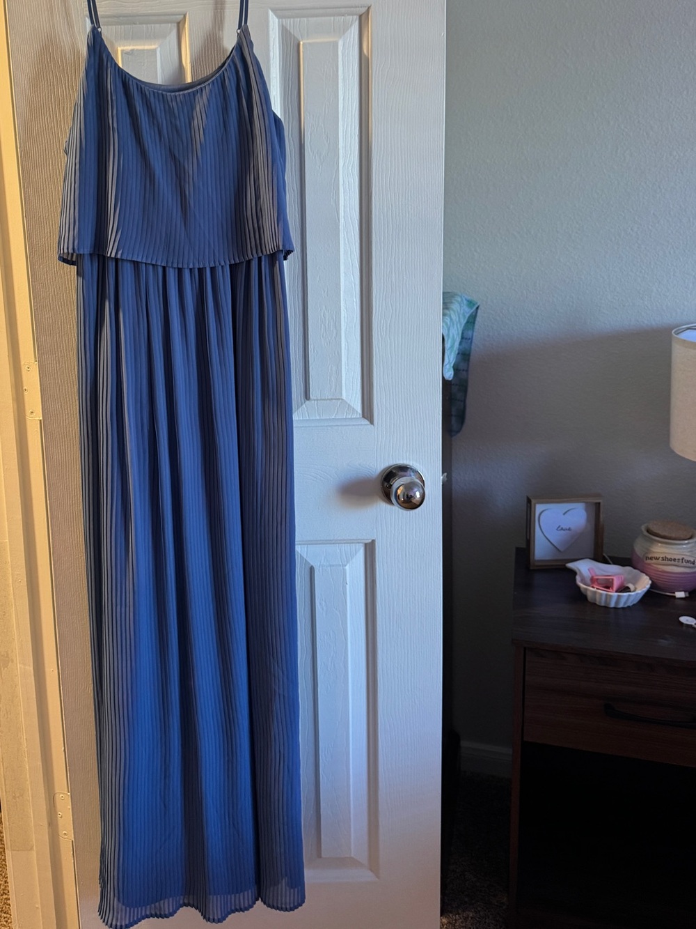 LC Lauren Conrad Slate Blue Pleated Maxi Dress with Spaghetti Straps